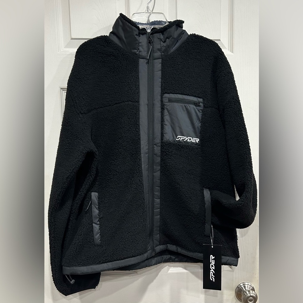 Spyder Men's L Large Sherman Full Zip Fleece Jacket Black NWT Zip pockets
